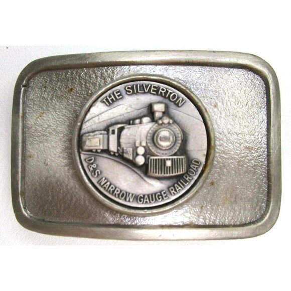 VTG Belt Buckle The Silverton D&S Narrow Gage Railroad Train Silver Tone 3 1/4" - Picture 1 of 3